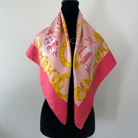 Authentic Celine Pink & Gold Seashell Silk Scarf - Picture 5 of 12